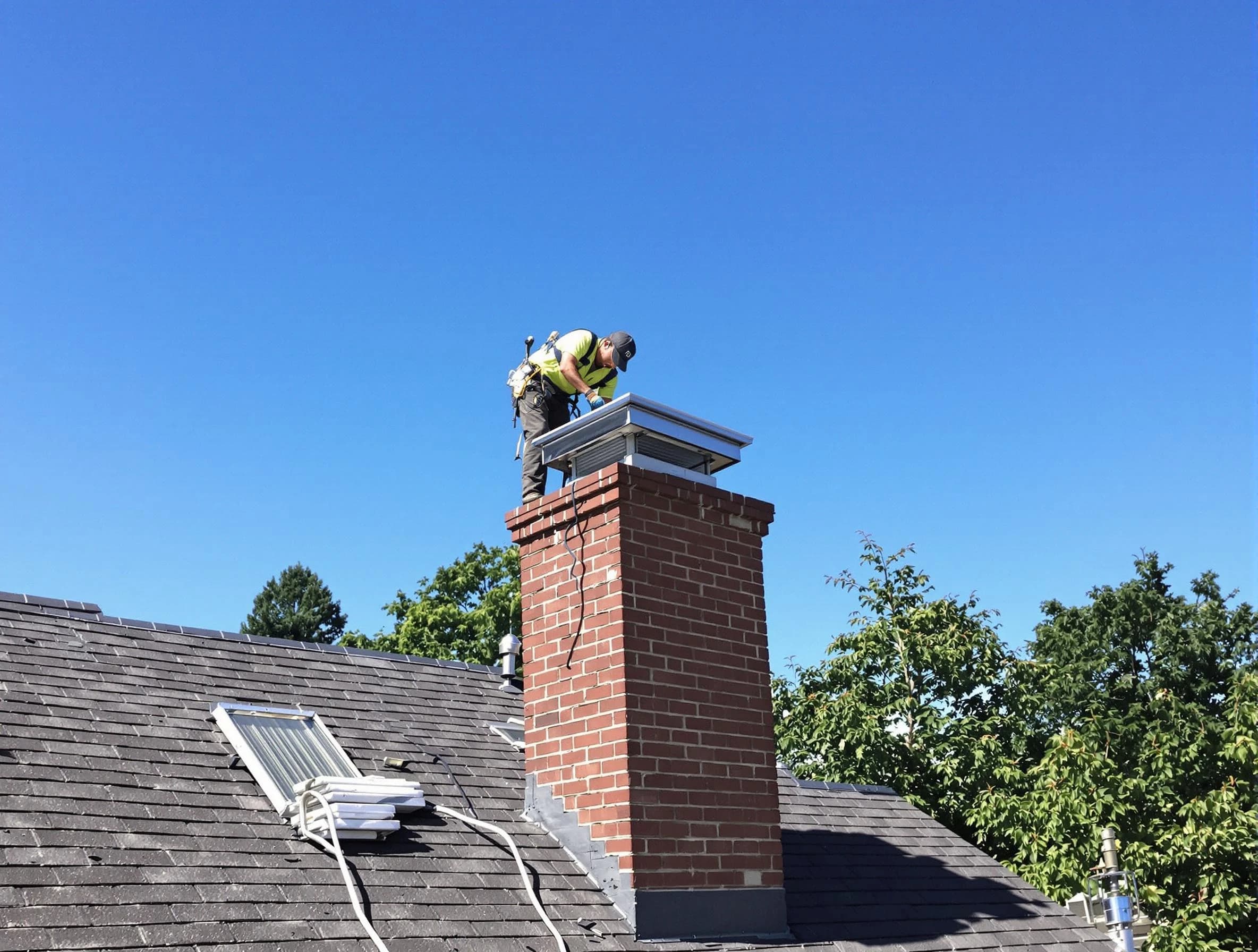 Superior Chimney Sweep technician measuring a chimney cap in Superior, CO