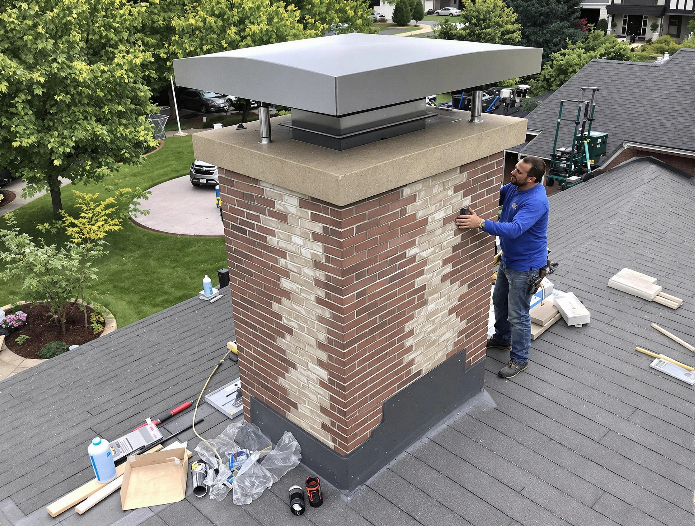Superior Chimney Sweep team working on a custom chimney remodel in Superior, CO
