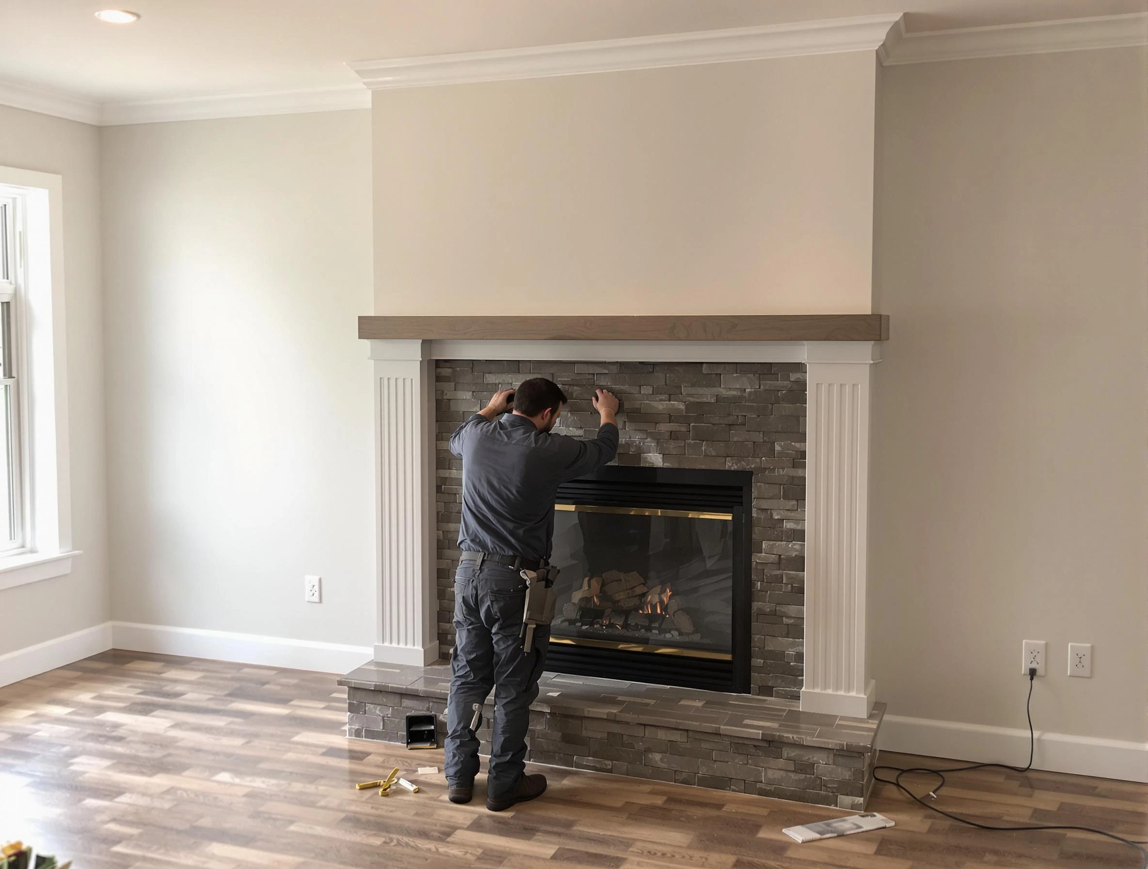 Superior Chimney Sweep finishing a custom fireplace install in Superior, CO